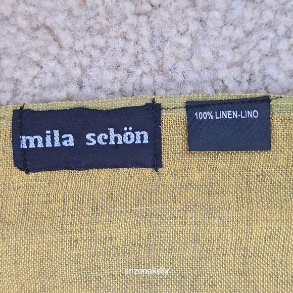 Mila Schon Linen Scarf Yellow Green Brown Earth Tones - Picture 9 of 14